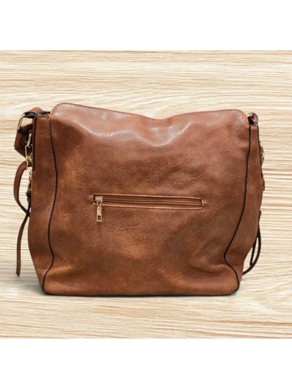 Brown Faux Leather Hobo Crossbody Bag Slouchy Shoulder Purse Zipper Pockets